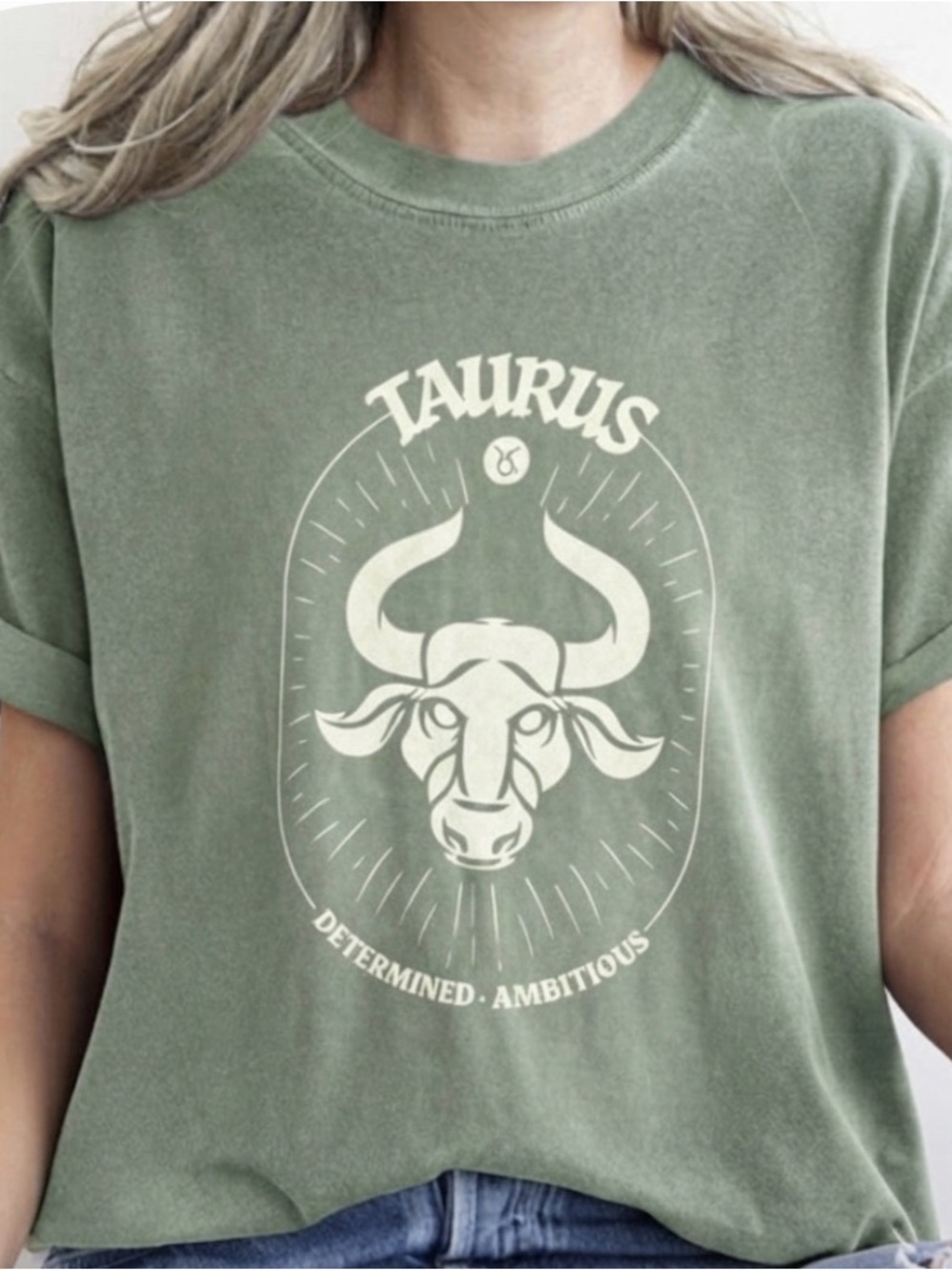 NWT Bohme Essentials Taurus Astrological Olive Green Cotton Short Sleeve Size L